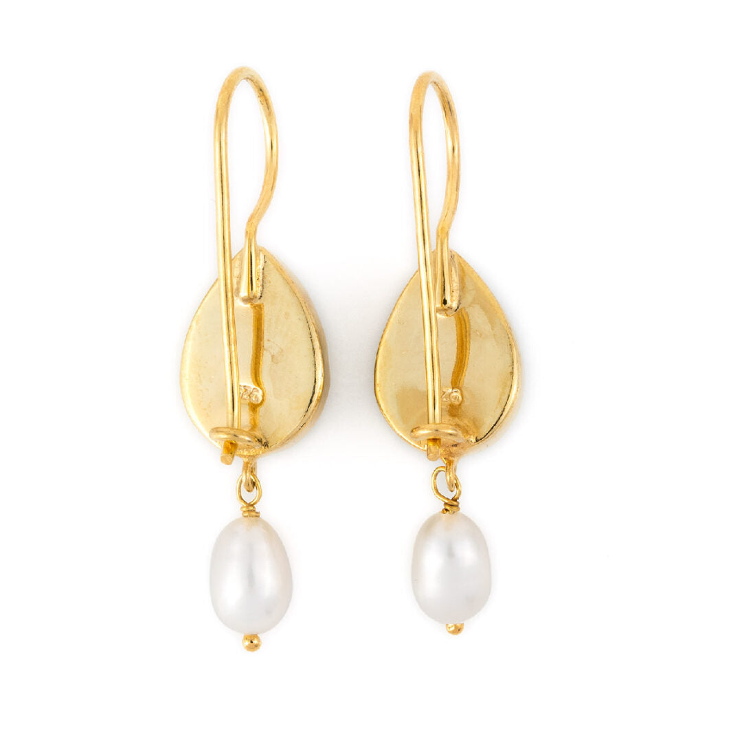 Sterling Silver Gold Plated Apatite Doublet Dangle Earrings with Pearl