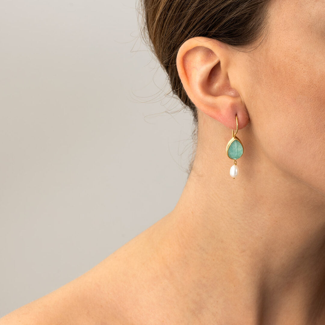 Sterling Silver Gold Plated Amazonite Doublet Earrings with Pearl