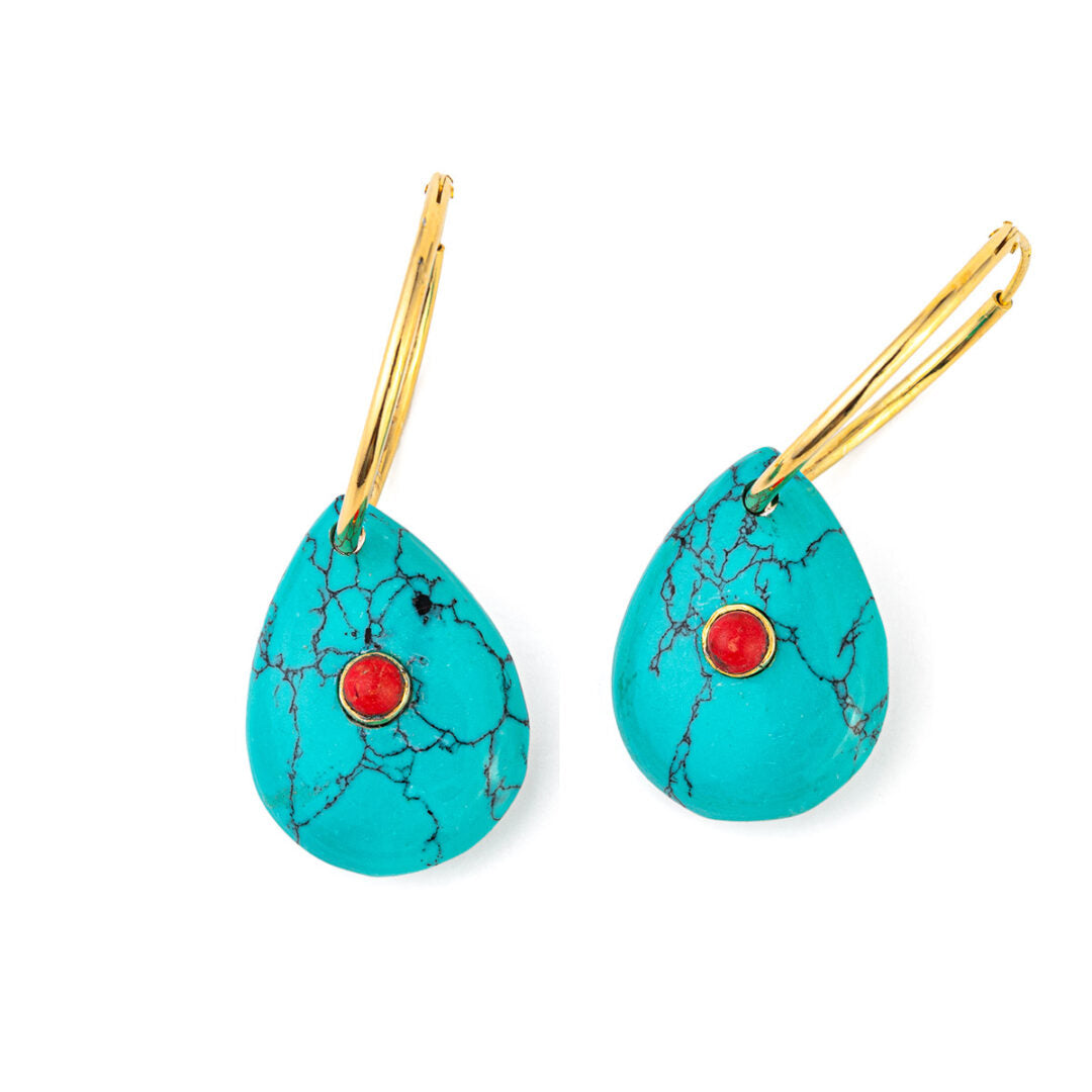 Turquoise Coral Gemstone Earrings - Sterling Silver