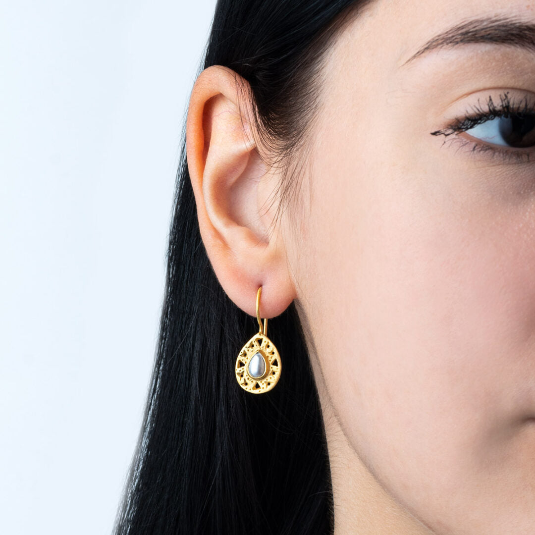 Green Tourmaline Drop Earrings - 925 Sterling Silver and Gold Plated