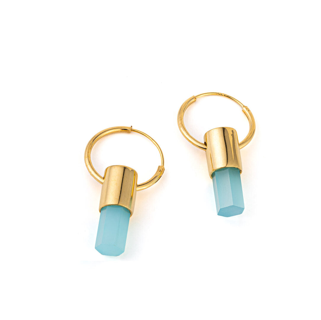 Aqua Chalcedony Hoop Earrings - 925 Sterling Silver