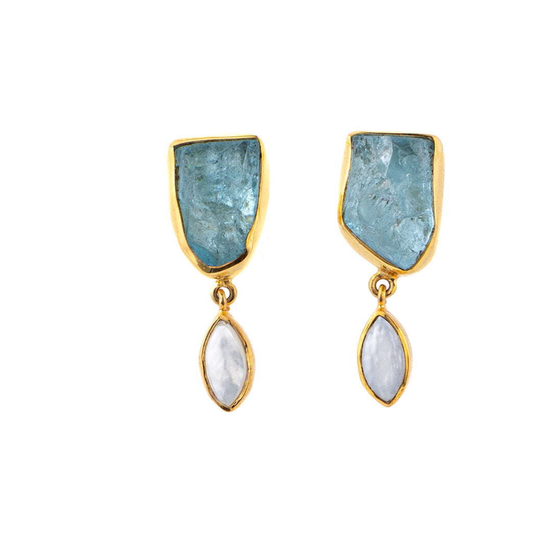 Dangle Earrings with Aquamarine and Pearl