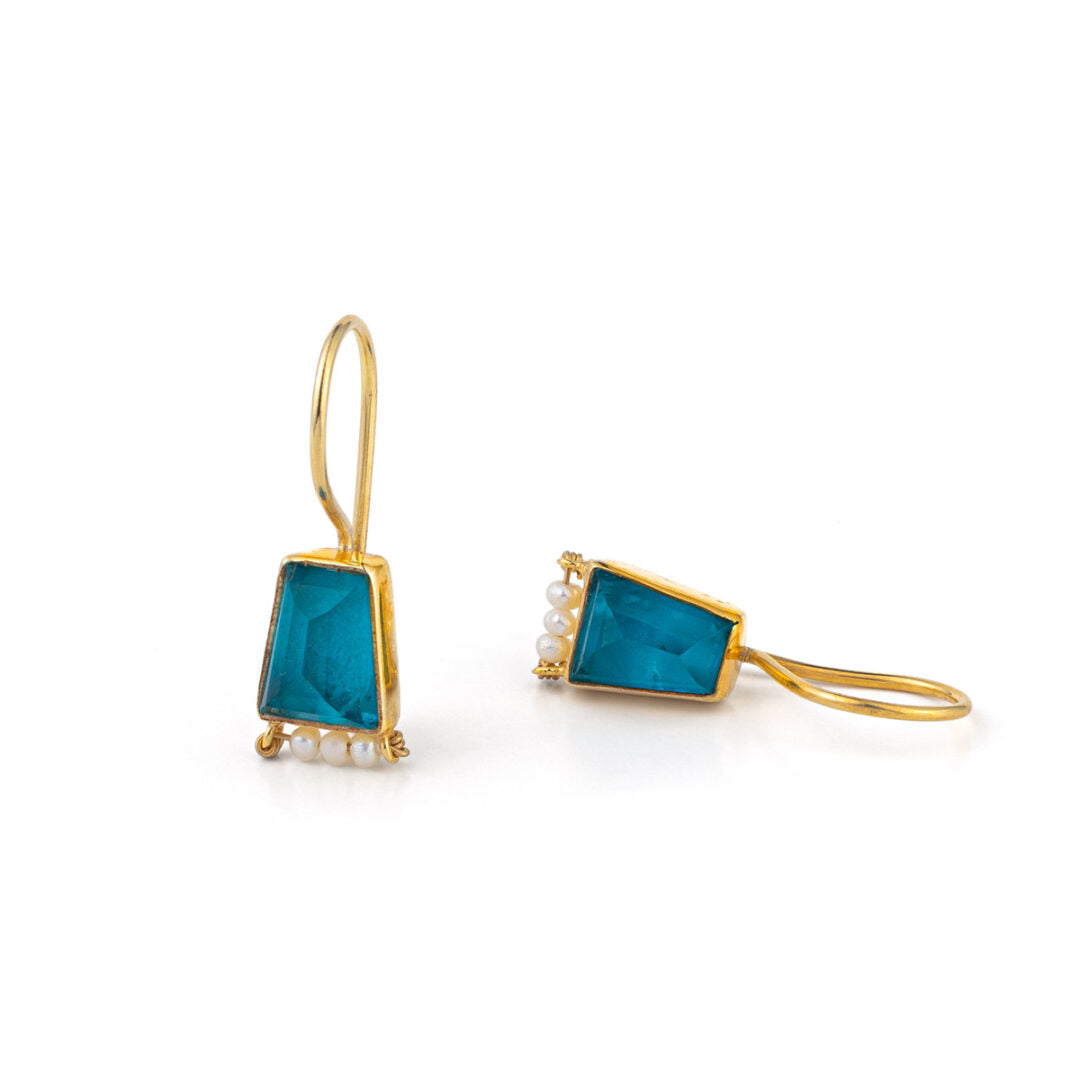 Pariba and Pearl Earrings - 925 Sterling Silver and Gold Plated