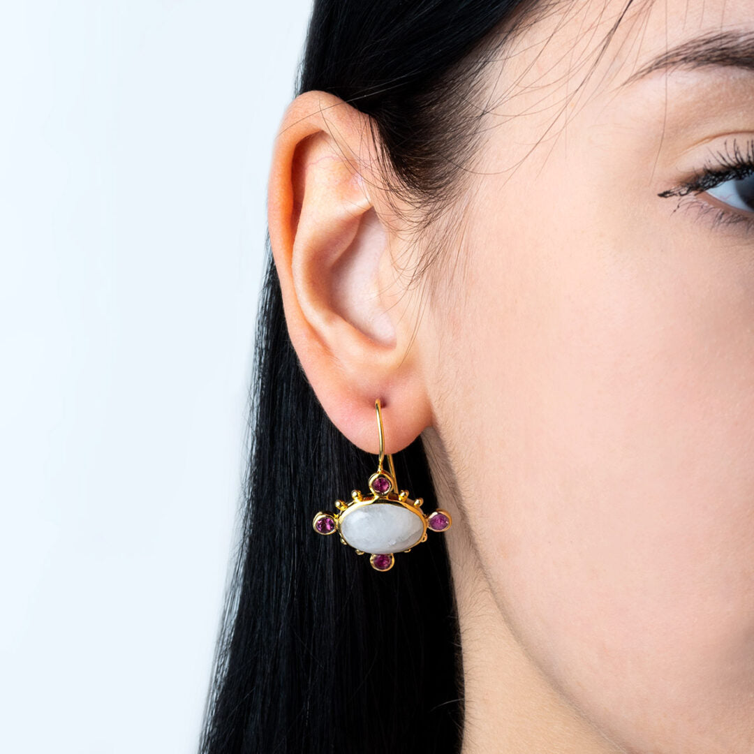Moonstone Tourmaline Earrings  - 925 Sterling Silver