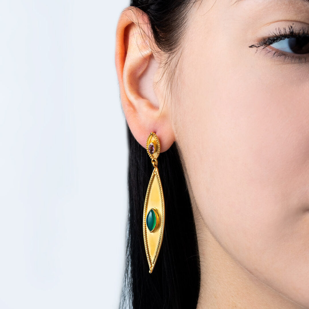 Blue Topaz and Tourmaline Earrings - 925 Sterling Silver and Gold Plated