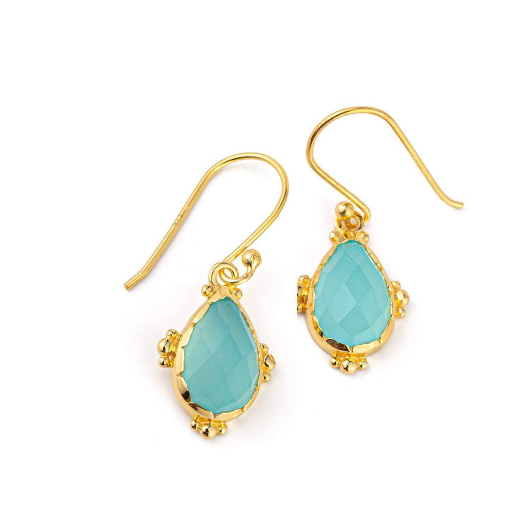 Aqua Chalcedony Hook Earrings - 925 Sterling Silver