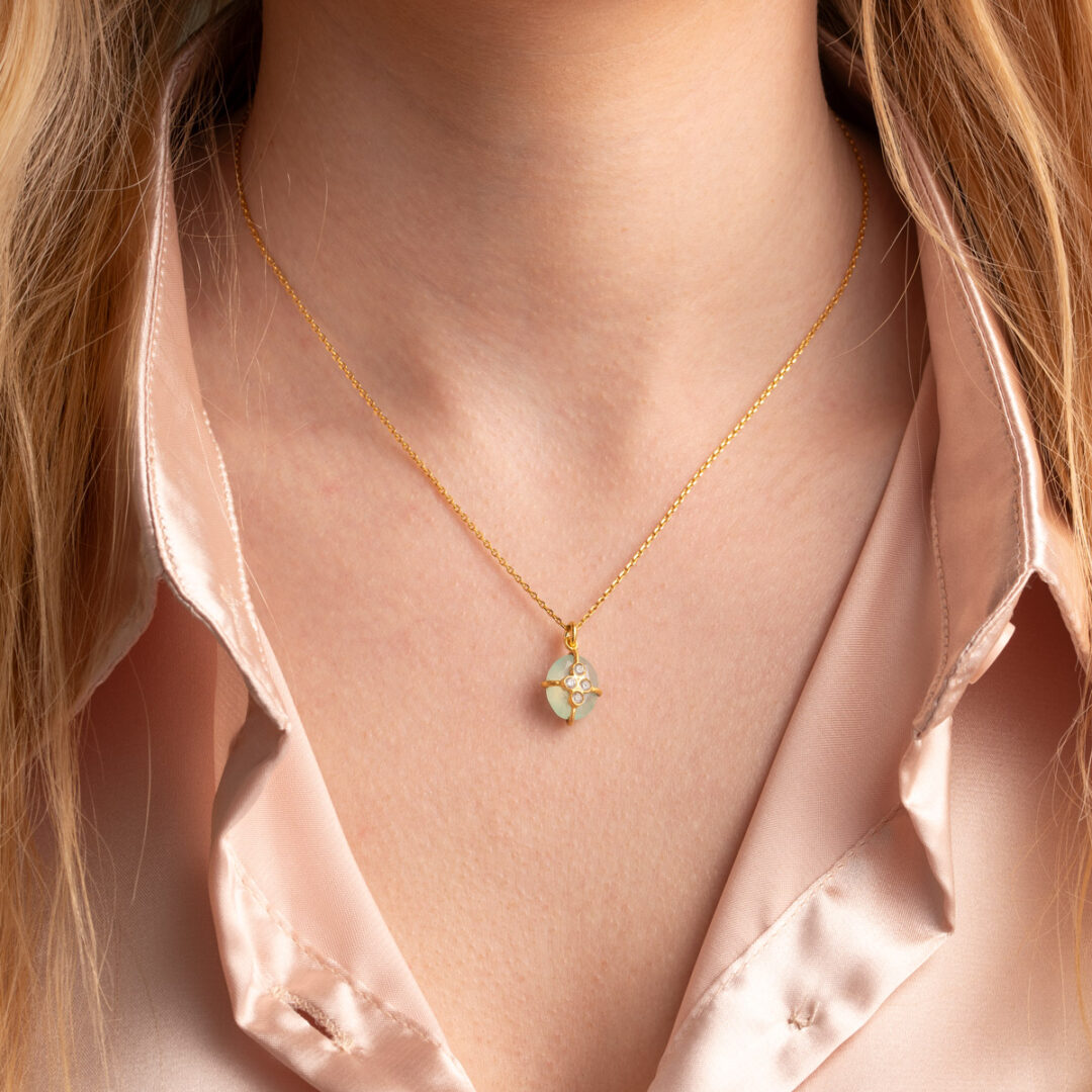 Circle Aquamarine Necklace in 925 Sterling Silver with 18K Gold Plating