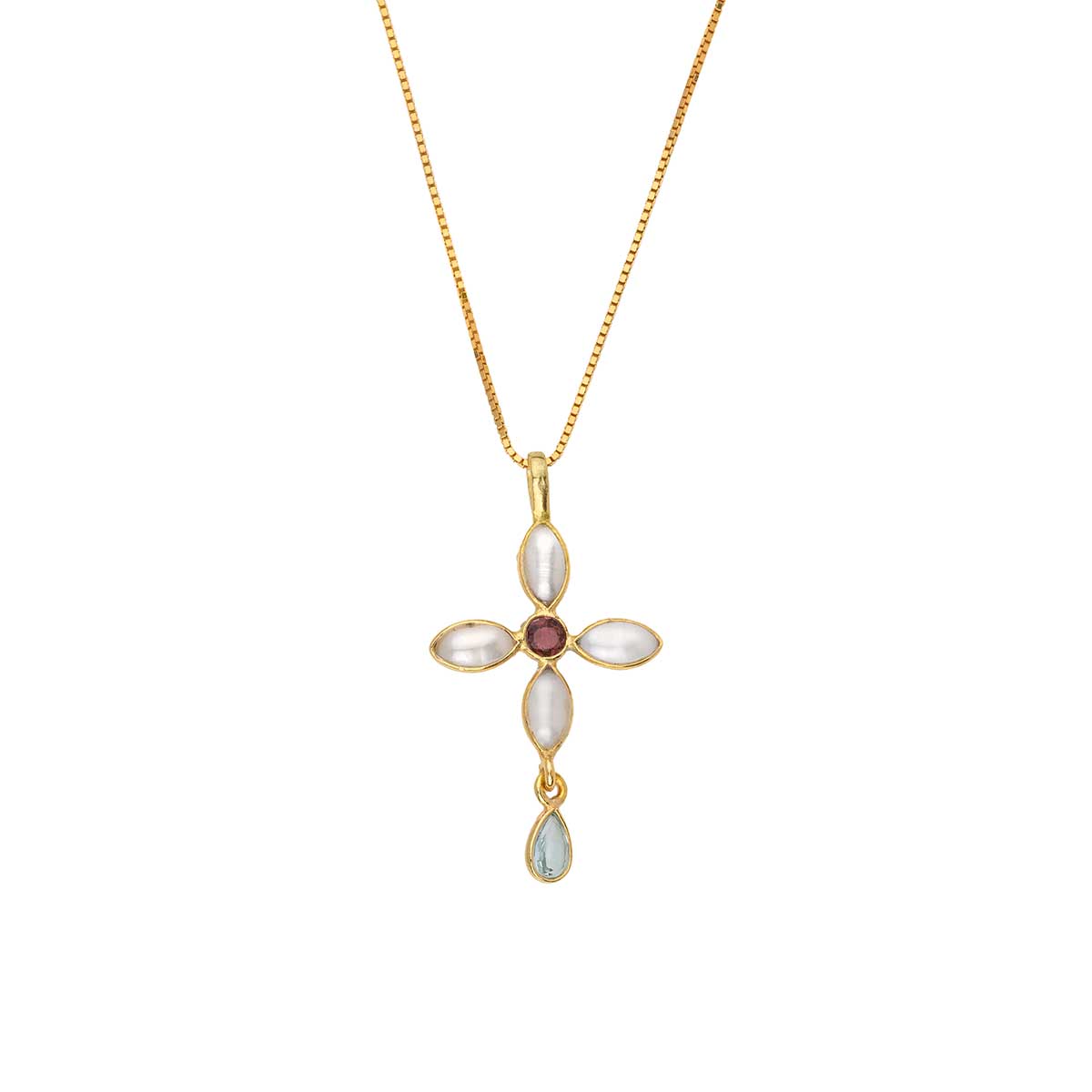 Cross Gemstone Necklace in 925 Sterling Silver Gold Plated