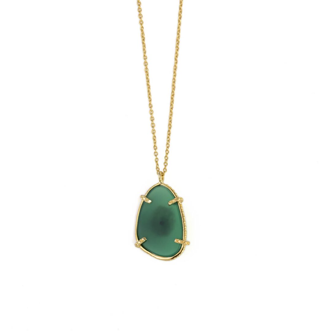 Green Onyx Stone Necklace - Sterling Silver and Gold Plated