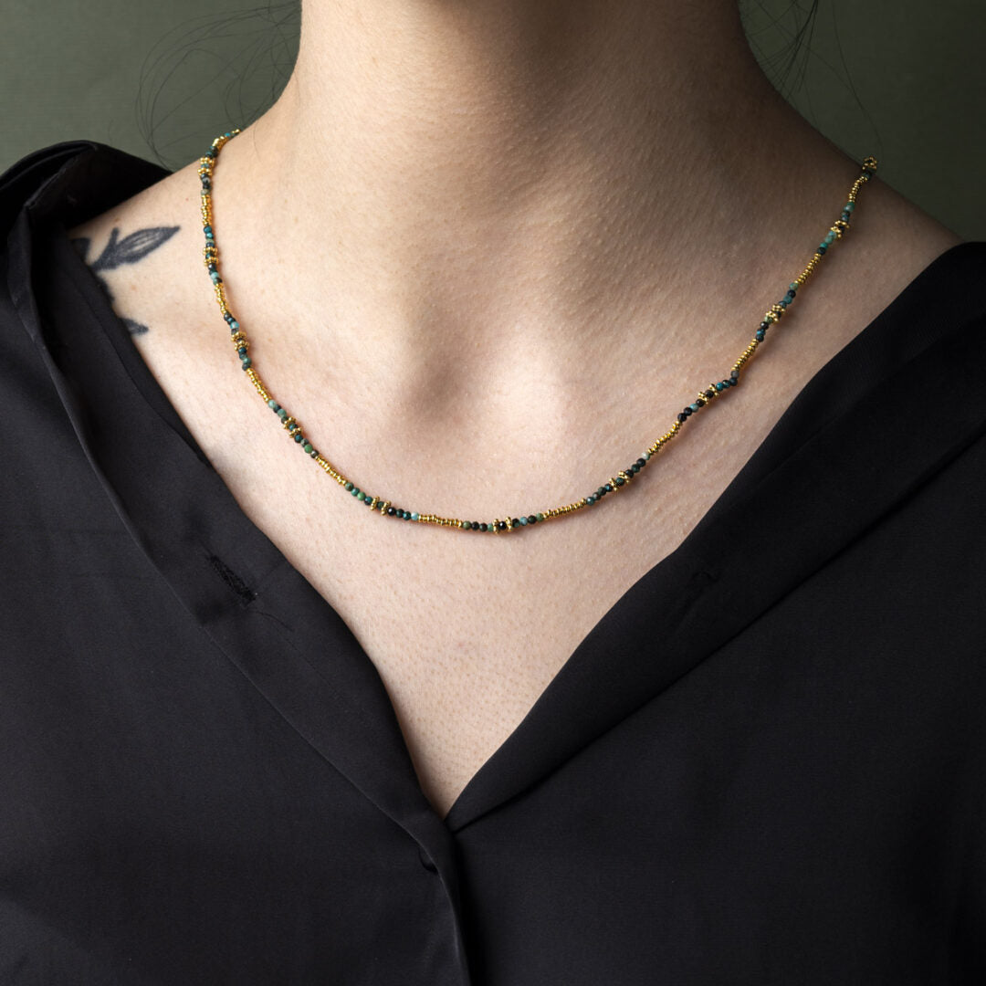 925 Sterling Silver and Gold Plated Necklace with Chrysocolla Beads