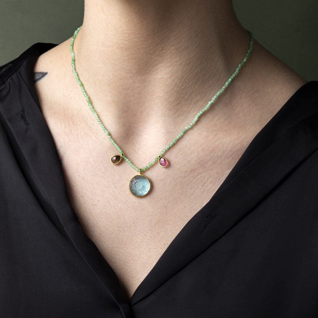 925 Sterling Silver and Gold Plated - Crisopraz Necklace