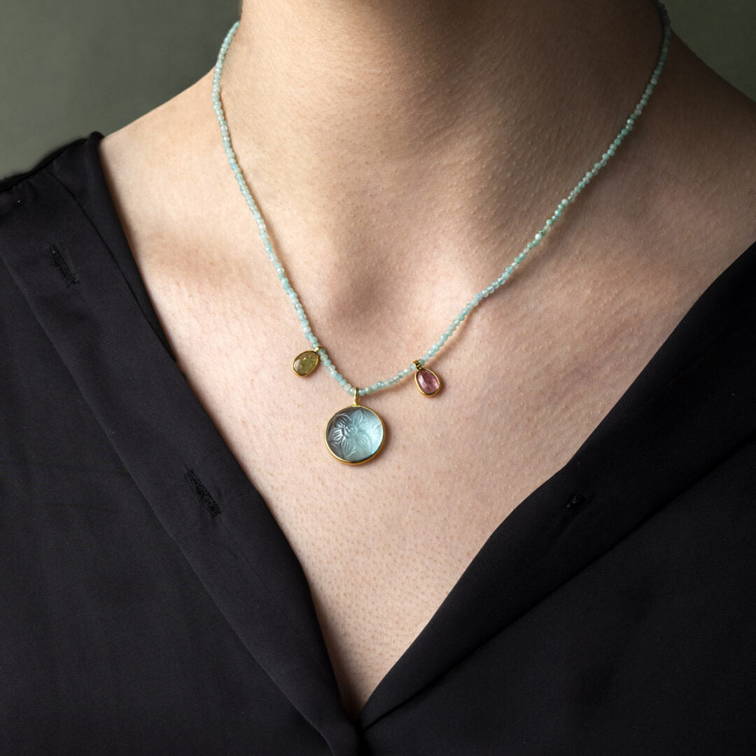 925 Sterling Silver and Gold Plated - Amazonite and Tourmaline Necklace
