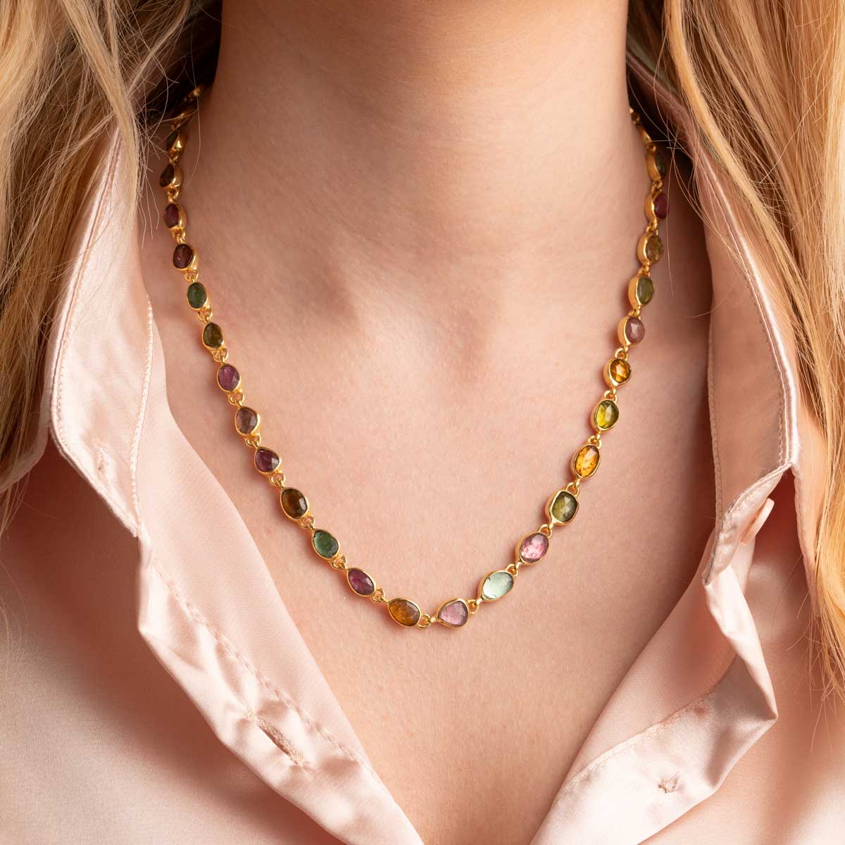 Tourmalines Necklace in 925 Sterling Silver 18K Gold Plating