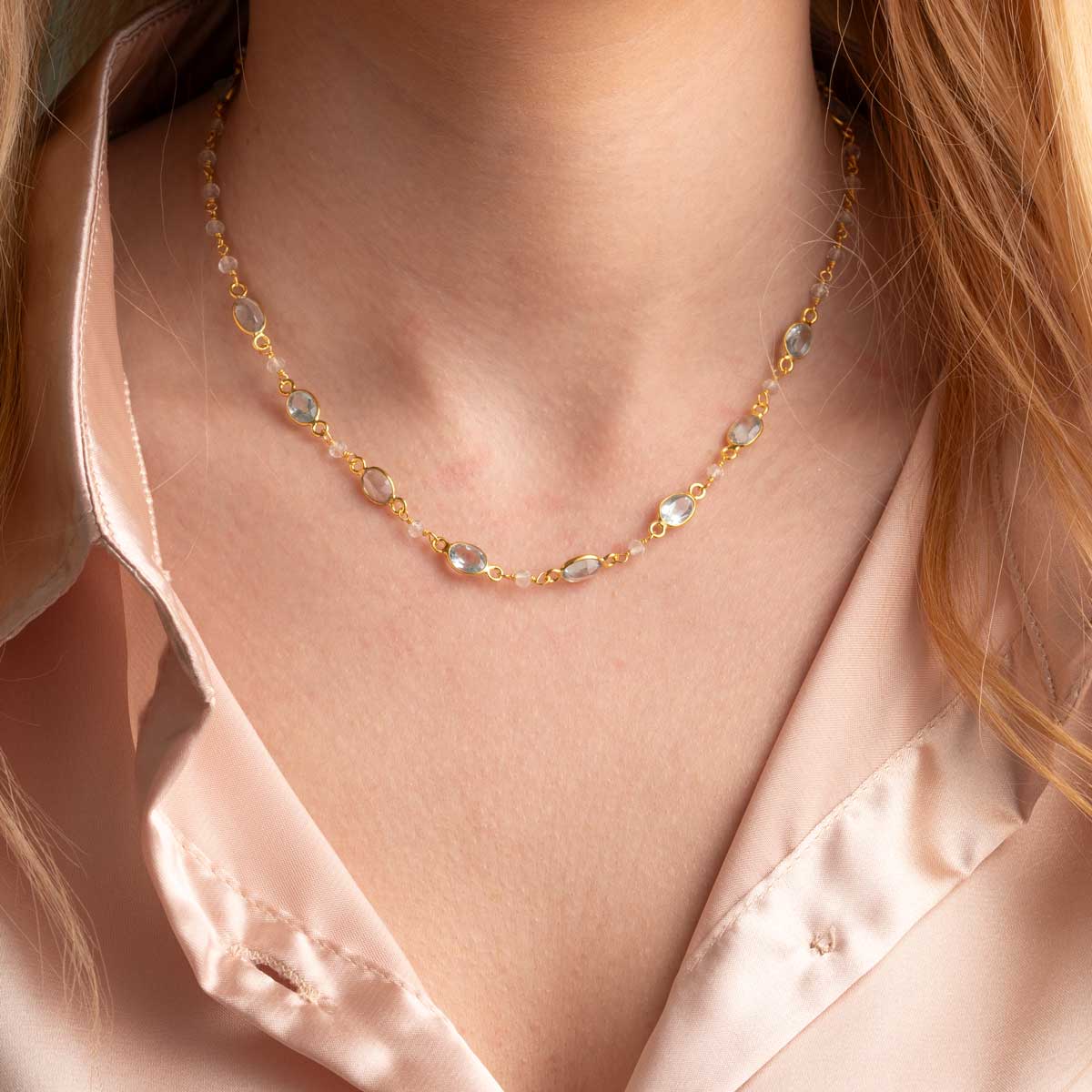 Blue Topaz Necklace in 925 Sterling Silver 18K Gold Plating