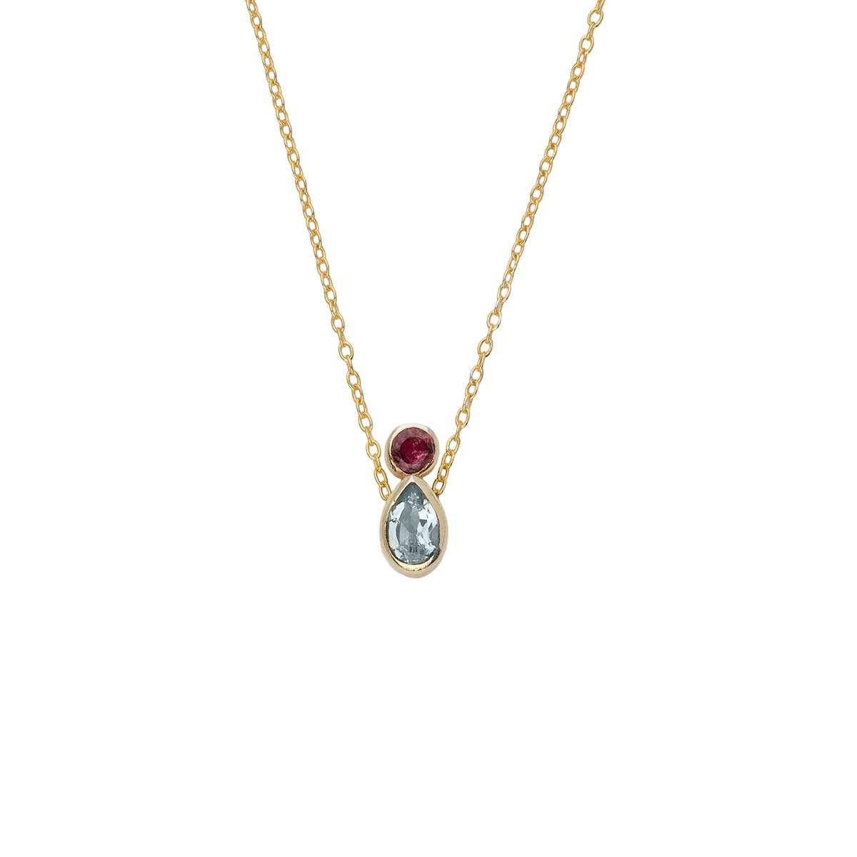Gemstone Necklace in 925 Sterling Silver Gold Plated with Blue Topaz & Tourmaline