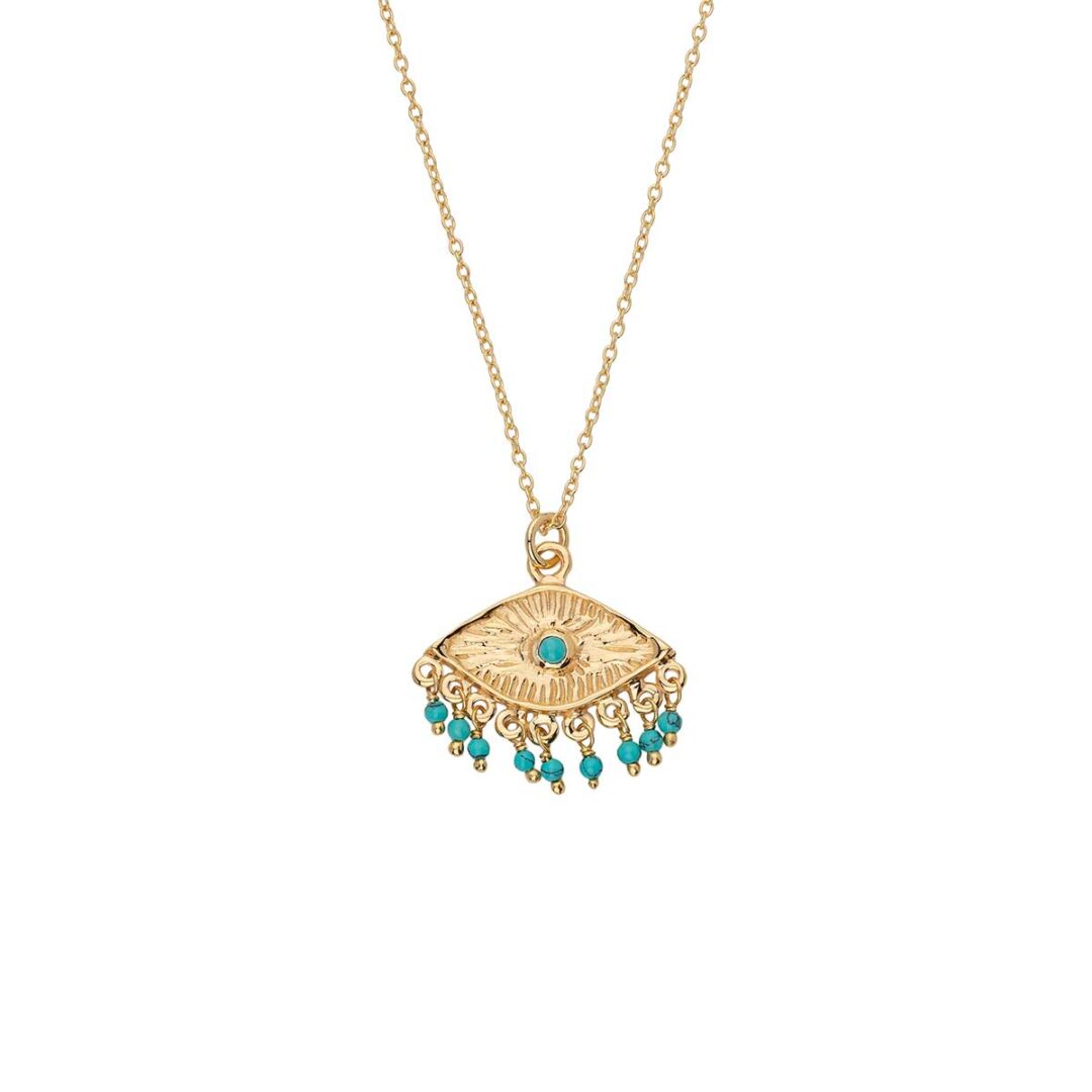Turquoise Good Luck Eye Necklace in 925 Sterling Silver Gold Plated