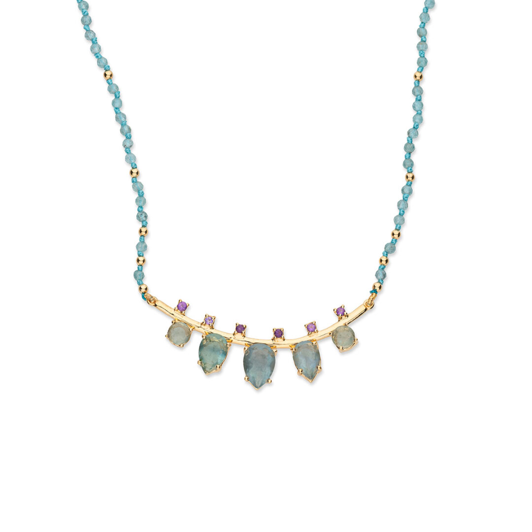 Apatite and Amethyst Necklace in 925 Silver Gold Plated