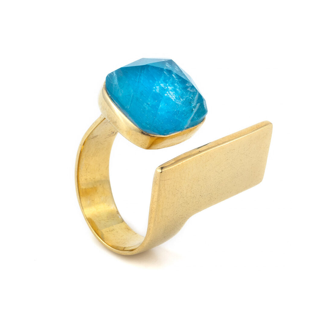 Gold Plated Blue Apatite Doublet Ring