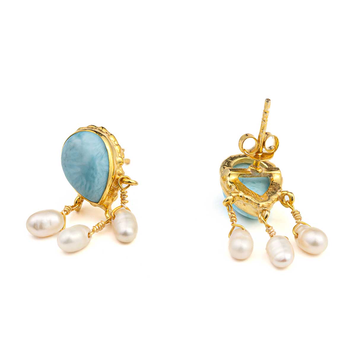 Larimar Chandelier Pearl Earrings