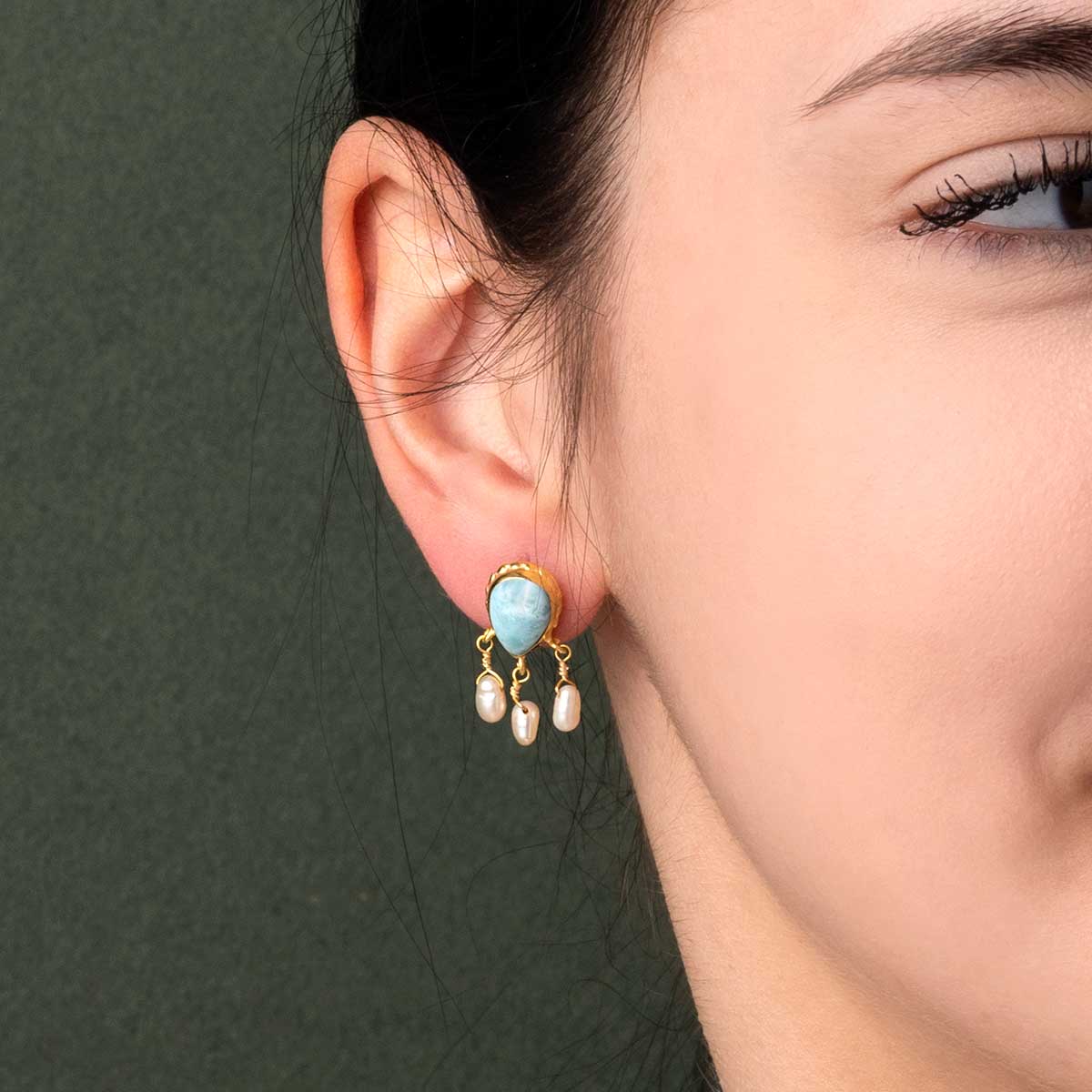 Larimar Chandelier Pearl Earrings