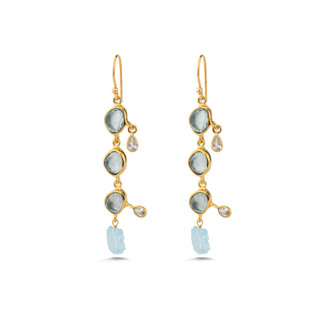 Aquamarine and Blue Topaz Dangle Earrings in 925 Silver Gold Plated
