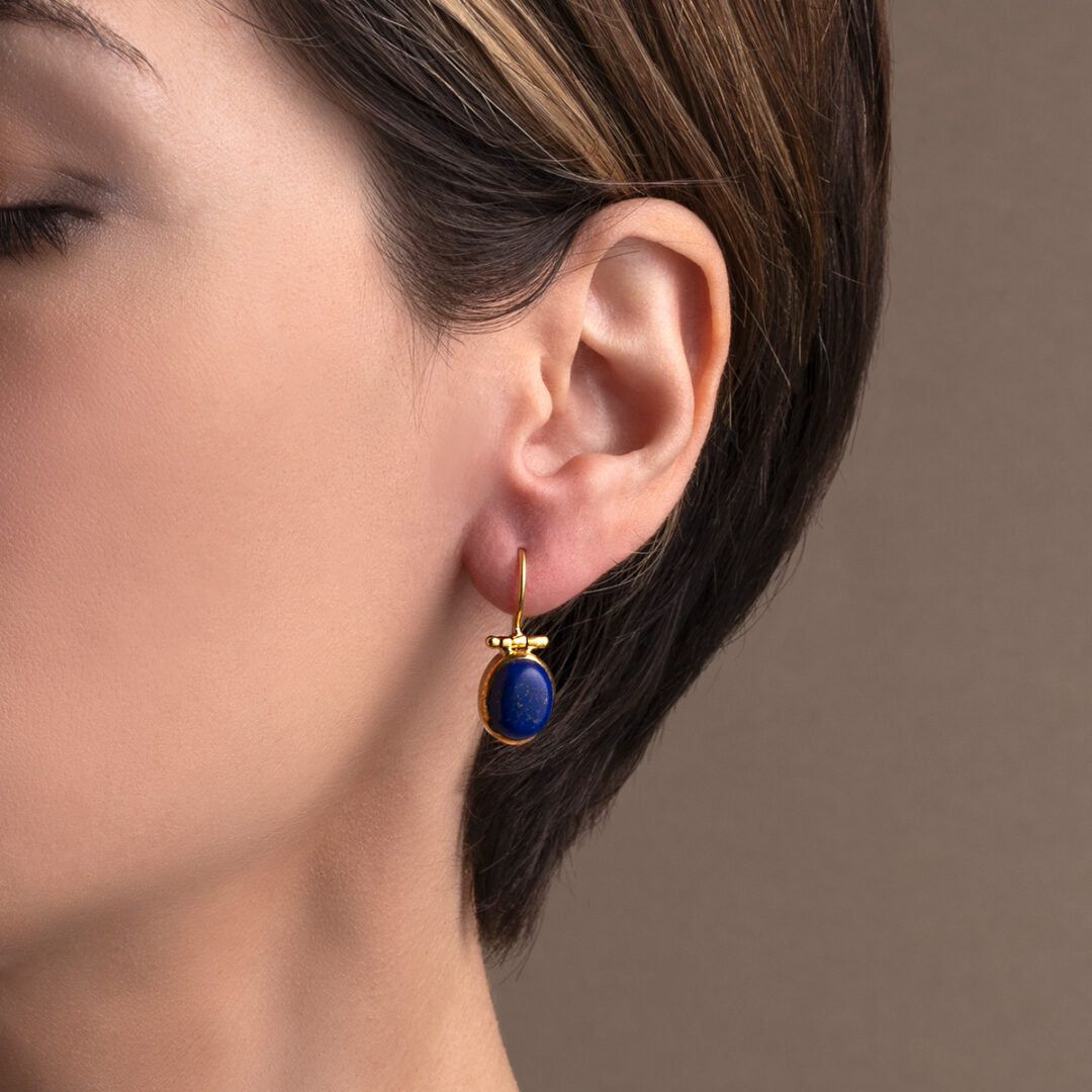 Lapis Lazuli Earrings - 925 Sterling Silver and Gold Plated