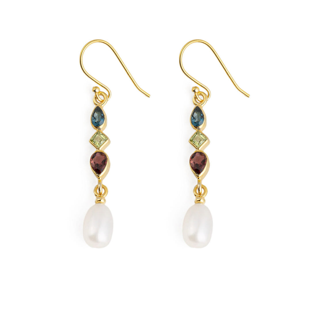 London Topaz and Peridot Dangle Earrings - 925 Sterling Silver and Gold Plated