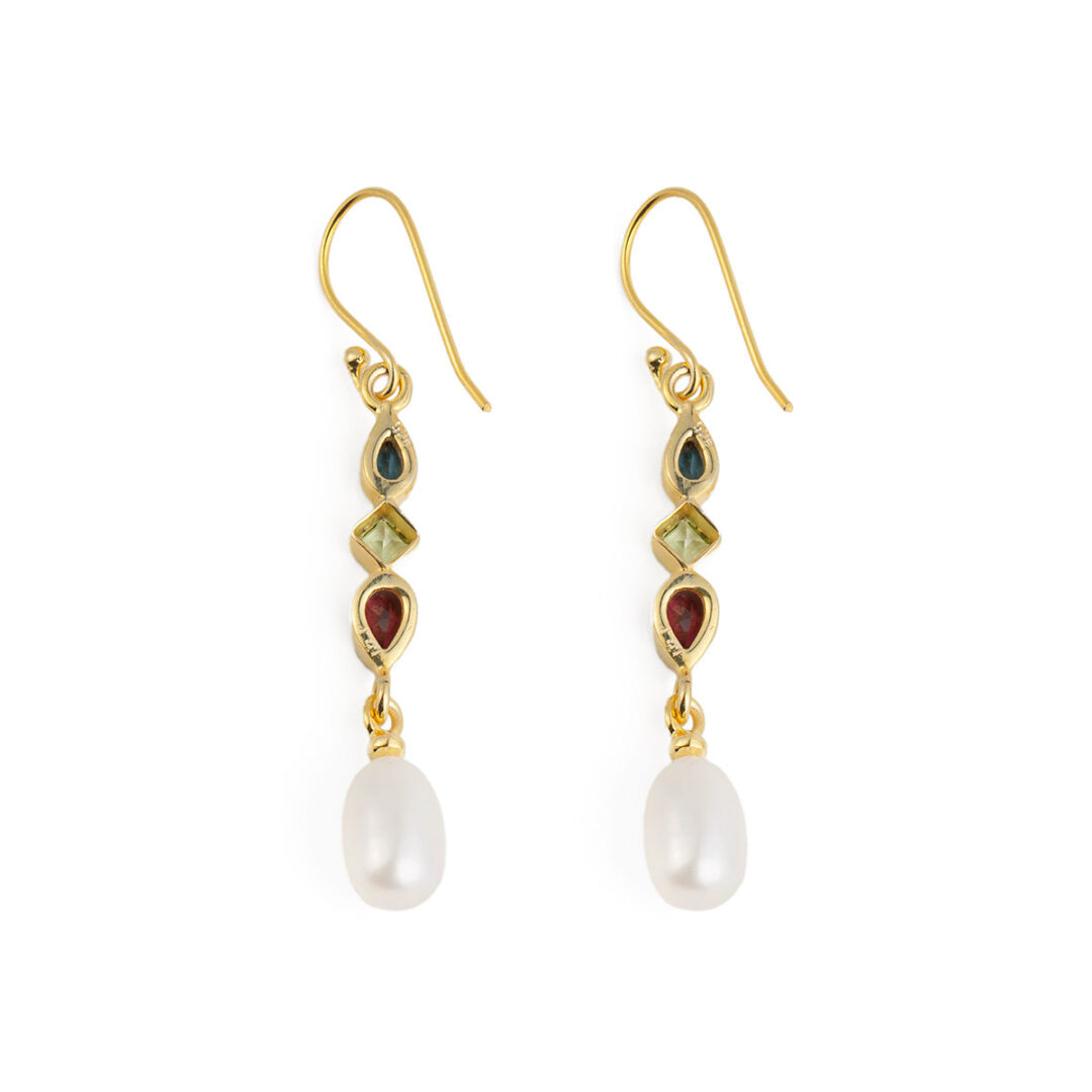 London Topaz and Peridot Dangle Earrings - 925 Sterling Silver and Gold Plated