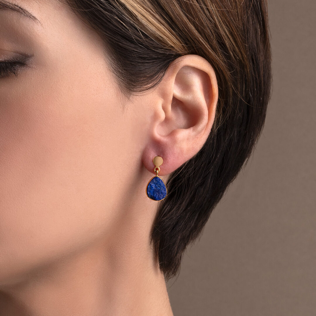 Lapis Drop Earrings - 925 Sterling Silver and Gold Plated