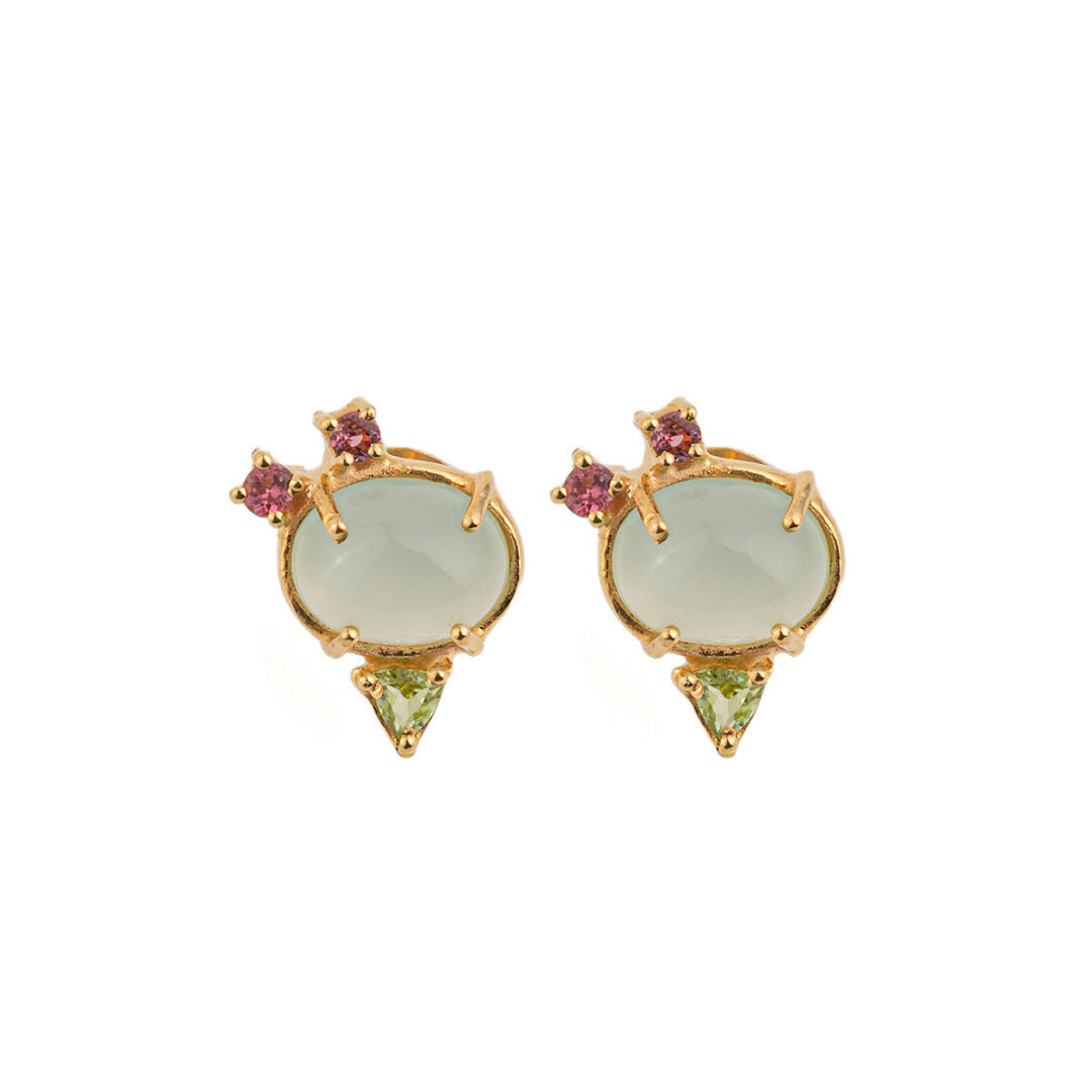 Aqua Chalcedony Stud Earrings
