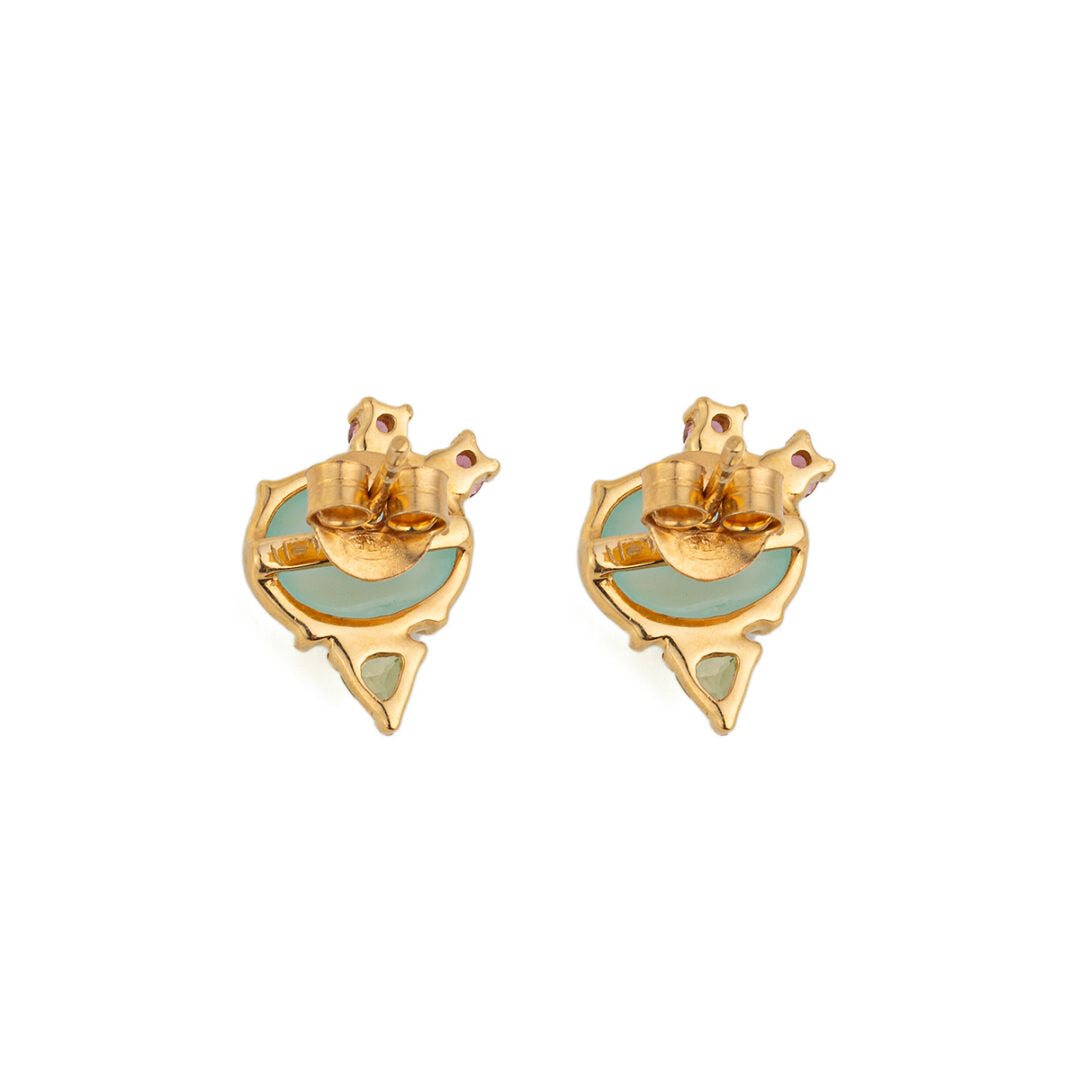 Aqua Chalcedony Stud Earrings - 925 Sterling Silver and Gold Plated