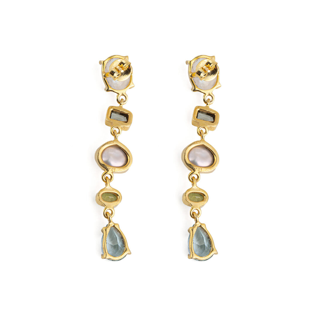 Multistone Dangle Earrings - 925 Sterling Silver and Gold Plated