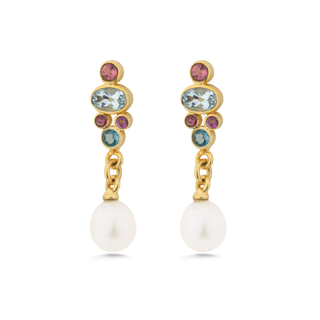 Multi Gemstone Drop Earrings in 925 Silver Gold Plated