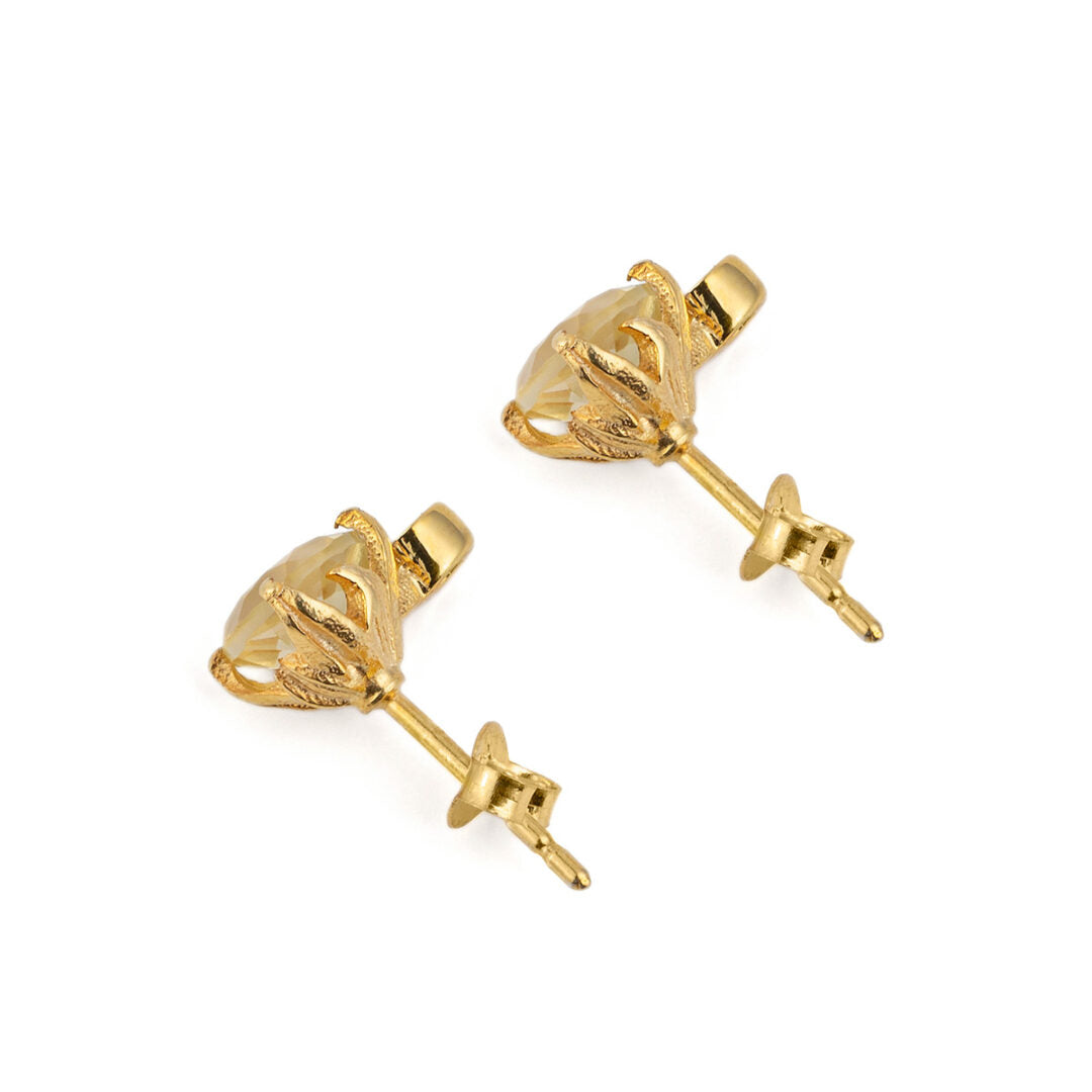 Lemon Quartz Stud Earrings - 925 Sterling Silver and Gold Plated