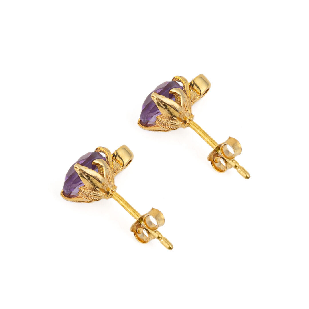Amethyst Zircon Stud Earrings - 925 Sterling Silver and Gold Plated