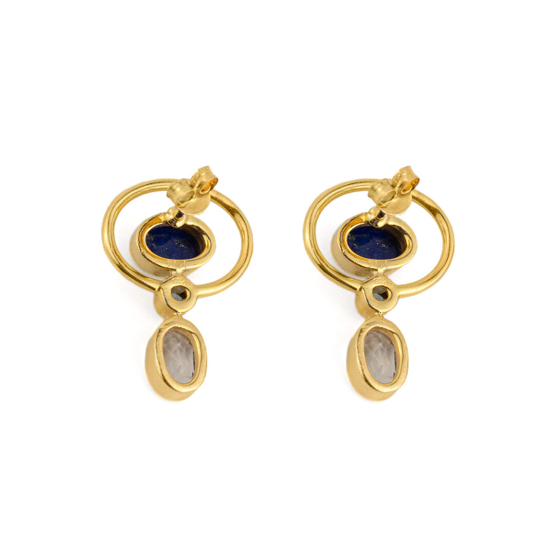 Lapis Circle Earrings with Zircon - 925 Sterling Silver and Gold Plated