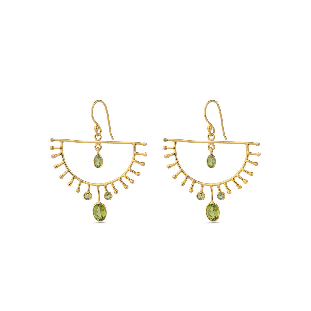Peridot Half Sun Dangle Earrings - Sterling Silver 925 Gold Plated