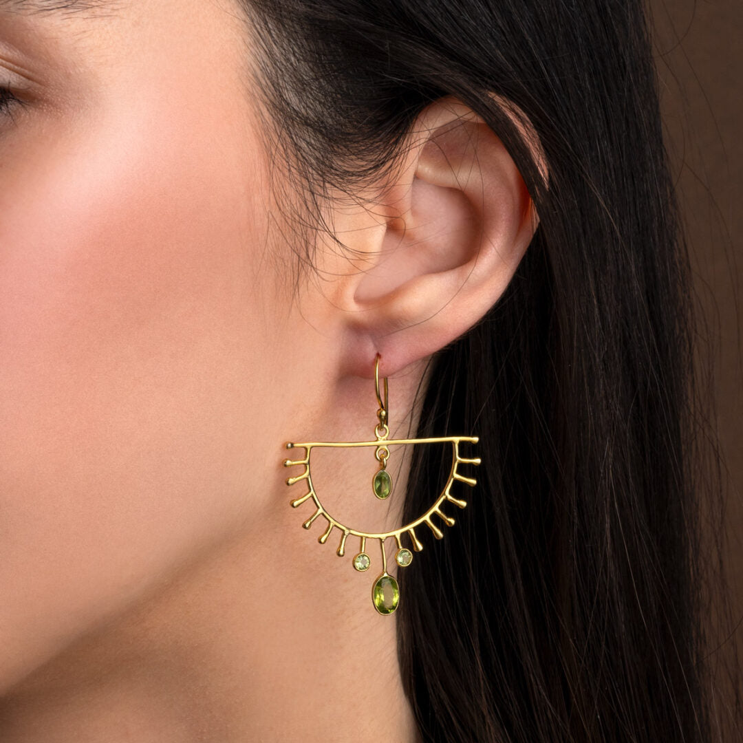Peridot Half Sun Dangle Earrings - Sterling Silver 925 Gold Plated