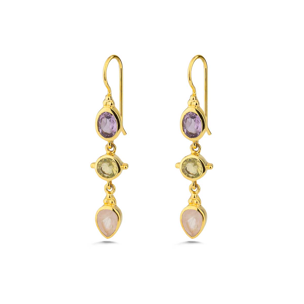 Gemstone Dangle Long Earrings in 925 Sterling Silver & Gold Plating