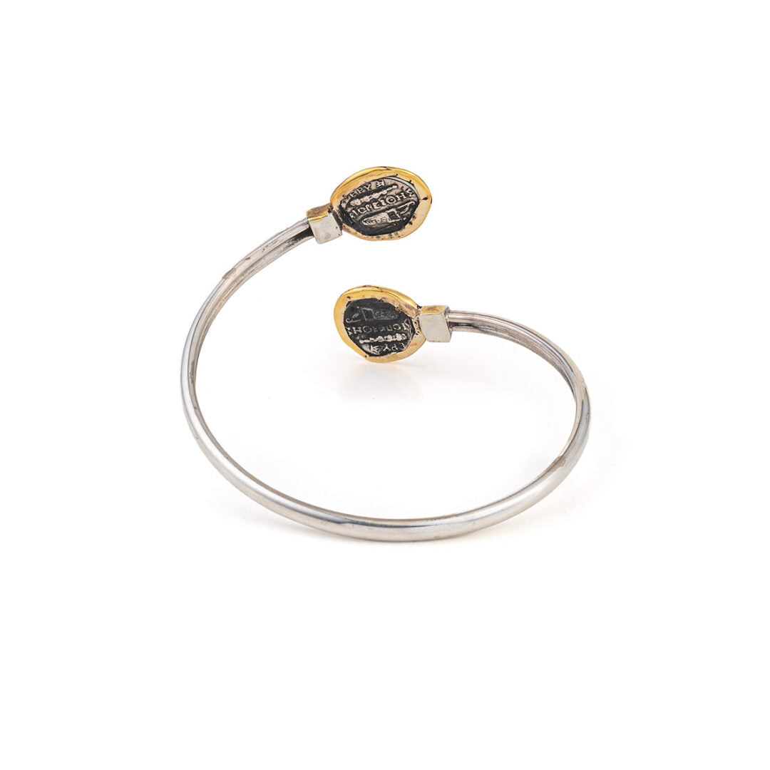 Alexander the Great Bangle Bracelet – 925 Sterling Silver and 14K Gold