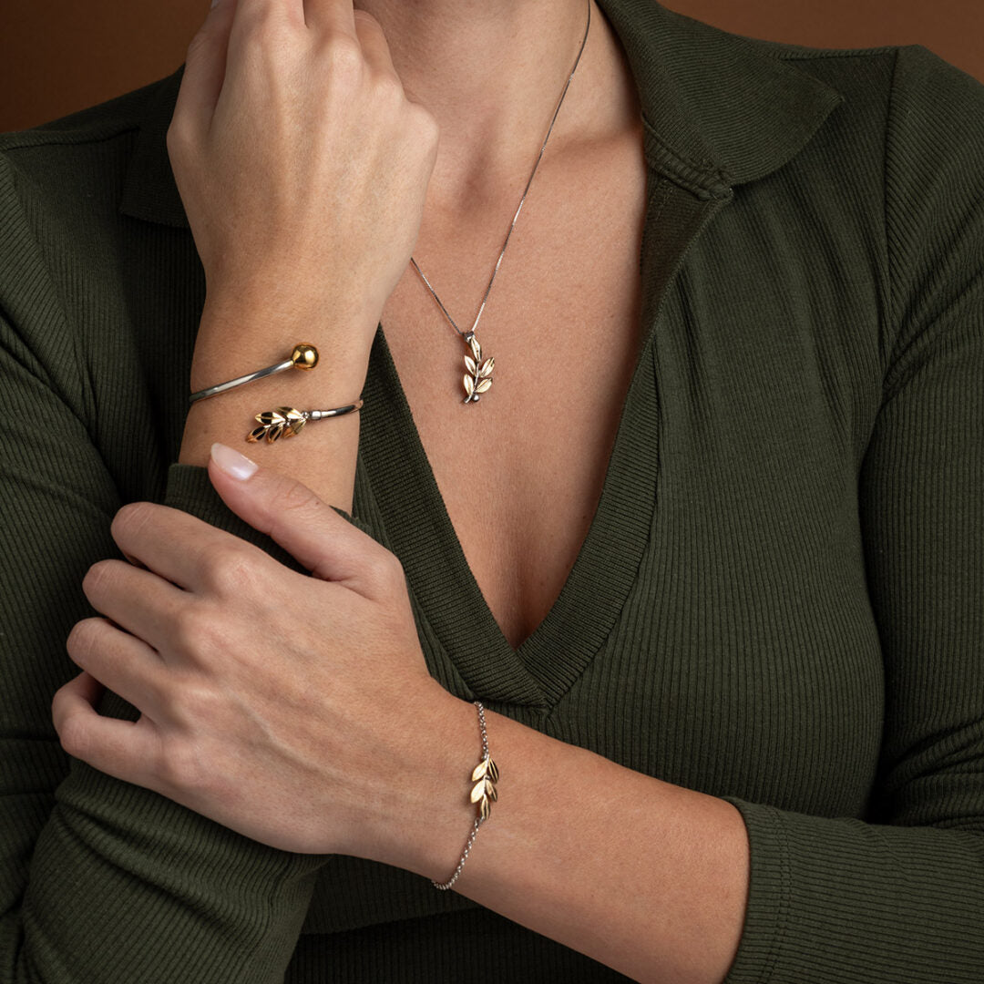 Olive Leaf Chain Necklace - 14K Gold and Sterling Silver