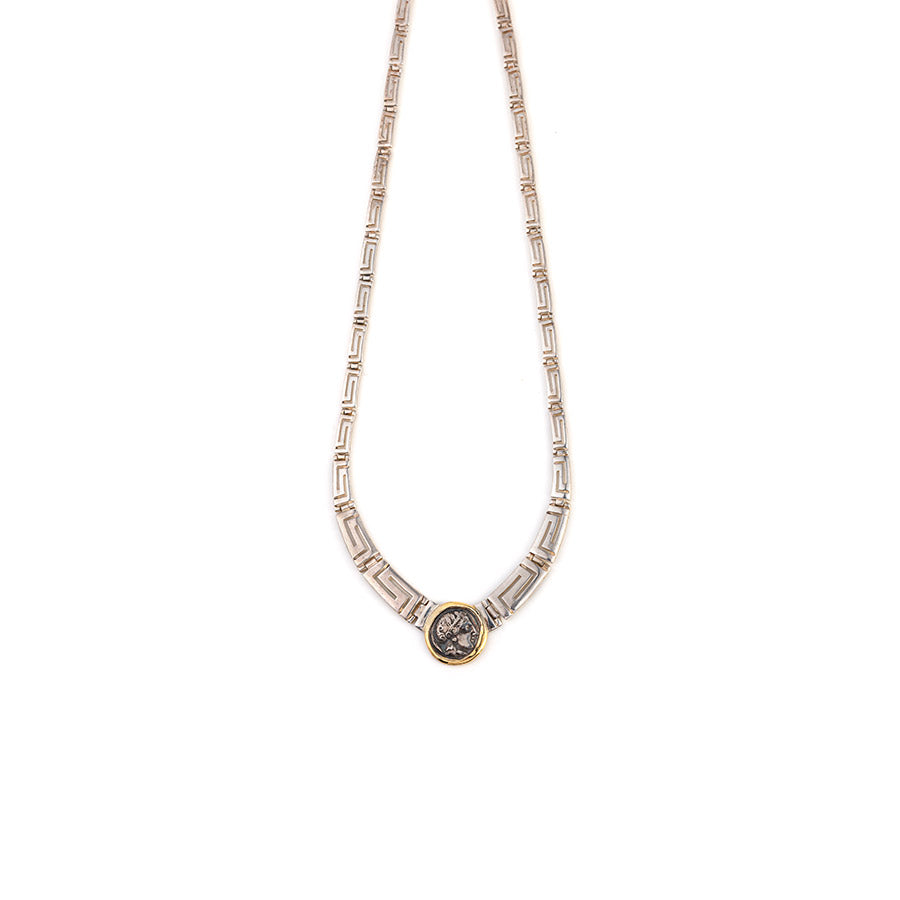 Athena and Owl Necklace – 925 Sterling Silver and 14K Gold