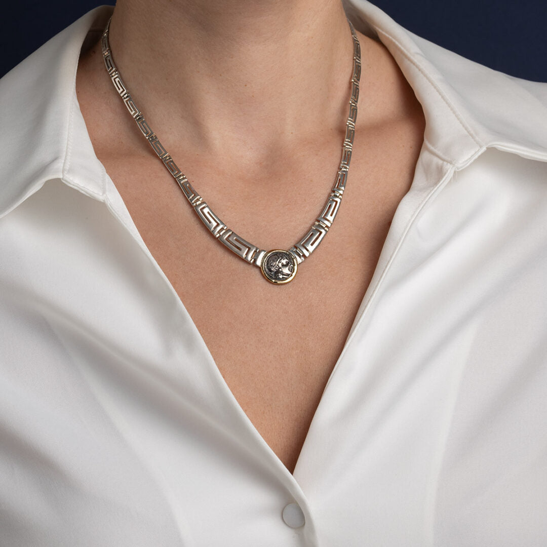 Athena and Owl Necklace – 925 Sterling Silver and 14K Gold