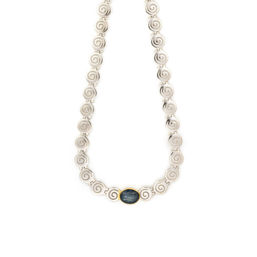 Lapis Lazuli Spiral Necklace- 14K Gold and 925 Sterling Silver