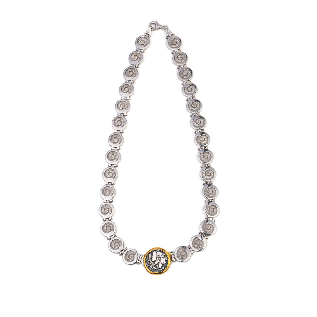 Athena Greek Coin Spiral Necklace