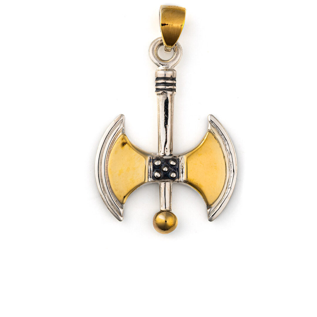 Minoan Double Axe Pendant - 14K Yellow Gold and Sterling Silver