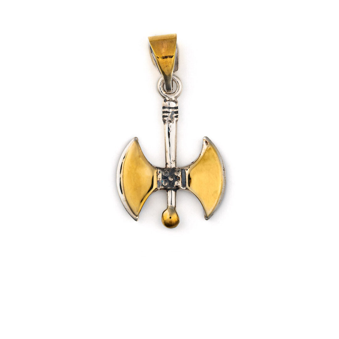 Minoan Double Axe Pendant - 14K Yellow Gold and Sterling Silver