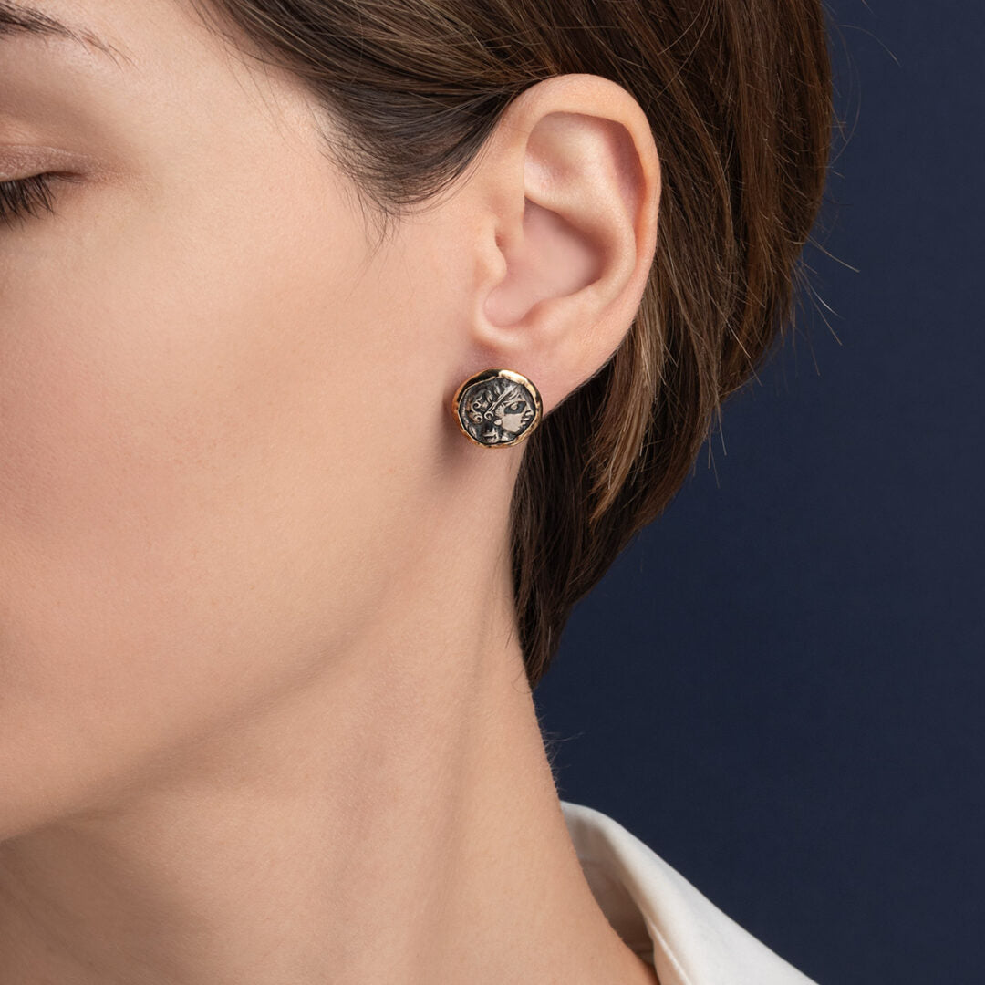 Athena Stud Earrings – 925 Sterling Silver and 14K Gold