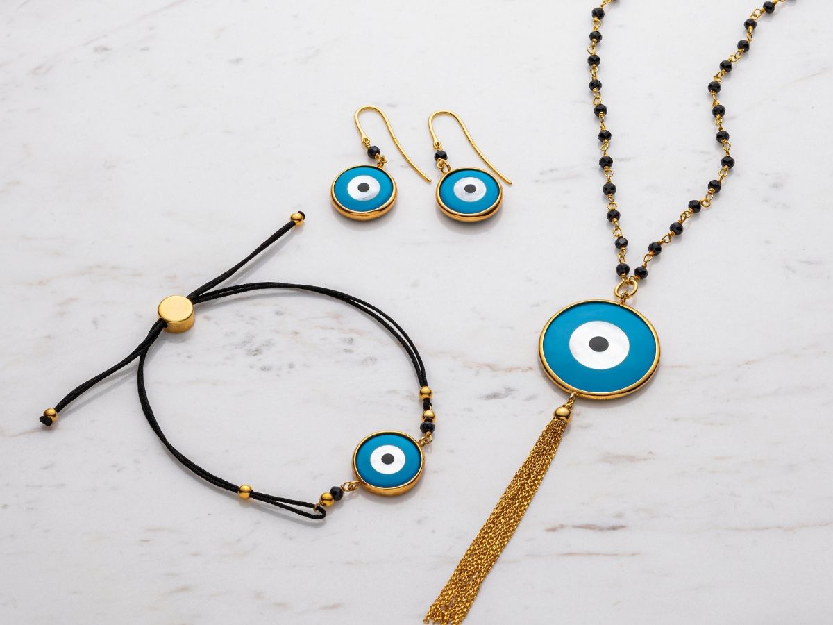 Evil eye jewelry: Greek Mati evil eye jewelry inspired by traditional Greek symbolism.
