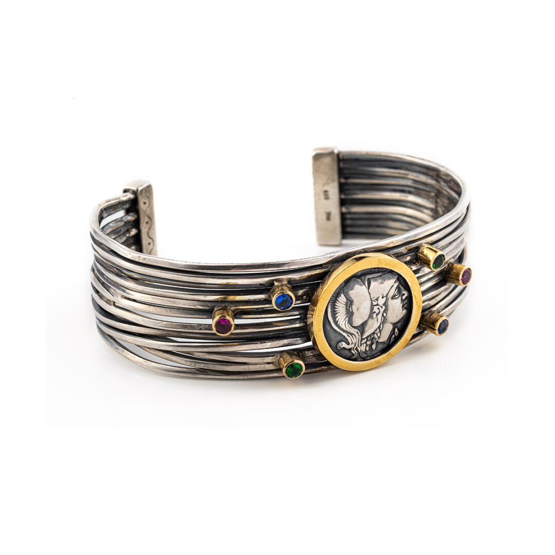 Goddess Athena Cuff Bracelet - 18K Gold and 925 Sterling Silver